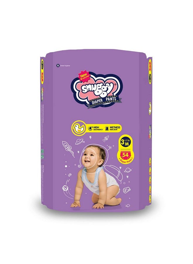 Snuggy Baby Diaper Pants Medium 54 Count (Pack of 1), 6-11 kgs, Rapid Absorption, Anti - Bacterial