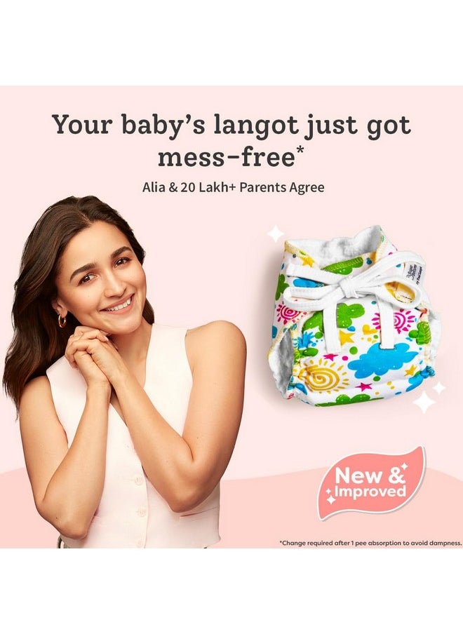 SuperBottoms Dry Feel Langot - Pack of 12- Organic Cotton Padded Baby Nappy/Langot with Gentle Elastics & a SuperDryFeel Layer on Top (Size 0 (Fits 0-5 kg), Printed)