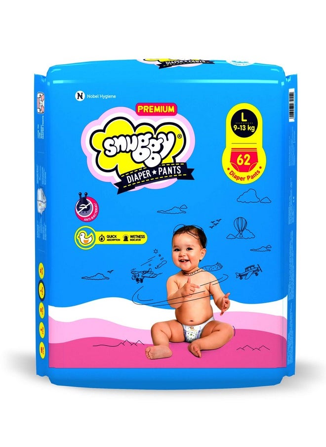 SNUGGY Baby Premium Diaper Pants Large (Pack of 62), 9-13 kgs, Rapid Absorption, Anti - Bacterial