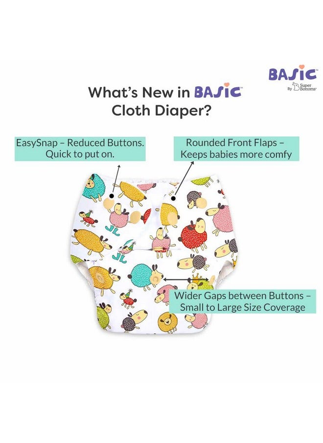 SuperBottoms BASIC EASY - Cloth Diapers+ Inserts - Freesize Adjustable and Reusable Cloth Diaper for babies 0-3 Years | With quick drying prefold style soaker-Assorted