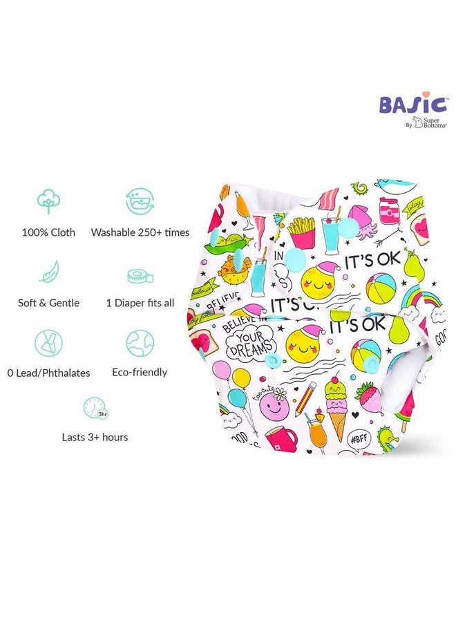 SuperBottoms BASIC EASY - Cloth Diapers+ Inserts - Freesize Adjustable and Reusable Cloth Diaper for babies 0-3 Years | With quick drying prefold style soaker-Assorted