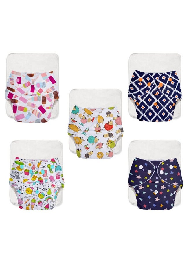 SuperBottoms BASIC EASY - Cloth Diapers+ Inserts - Freesize Adjustable and Reusable Cloth Diaper for babies 0-3 Years | With quick drying prefold style soaker-Assorted