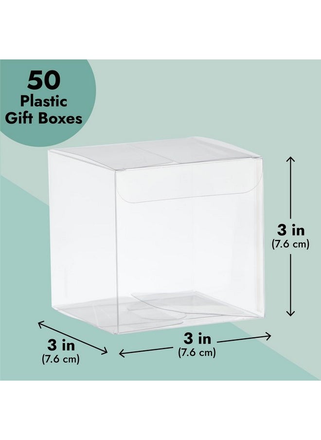 Juvale 50-Pack Clear Gift Boxes - 3x3x3 In Square Plastic Transparent Favor Boxes for Wedding, Baby Shower, Birthday Party