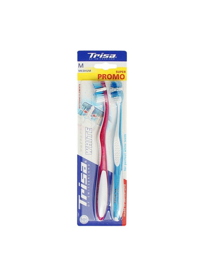 TRISA 8 Years And Above Perfect White Medium Manual Toothbrush (Pack Of 2) (Assorted Color)