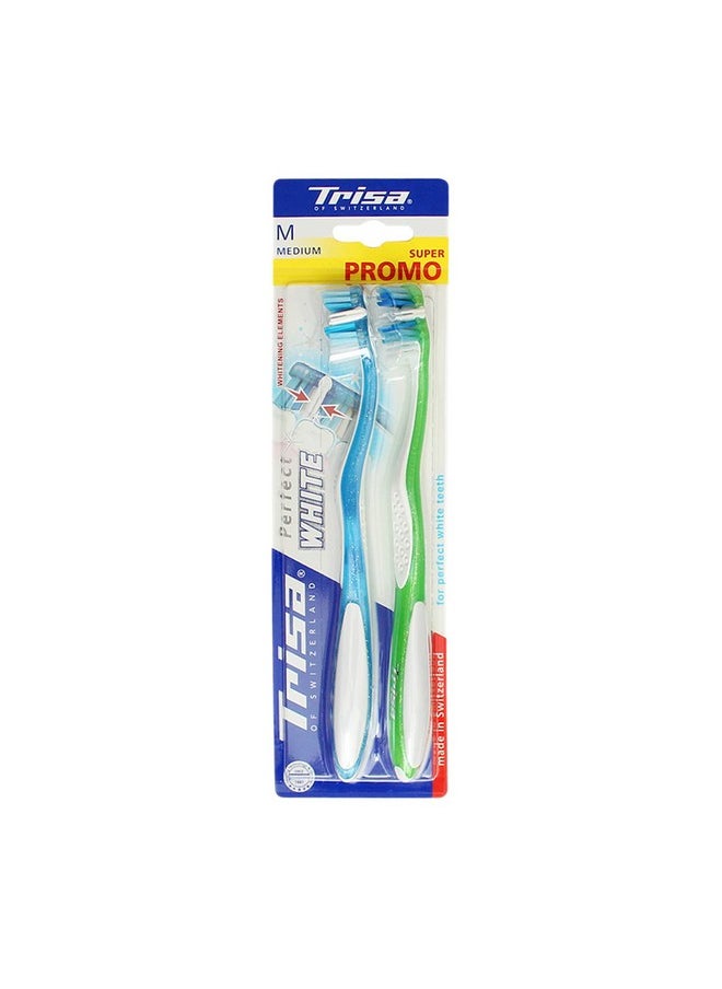 TRISA 8 Years And Above Perfect White Medium Manual Toothbrush (Pack Of 2) (Assorted Color)