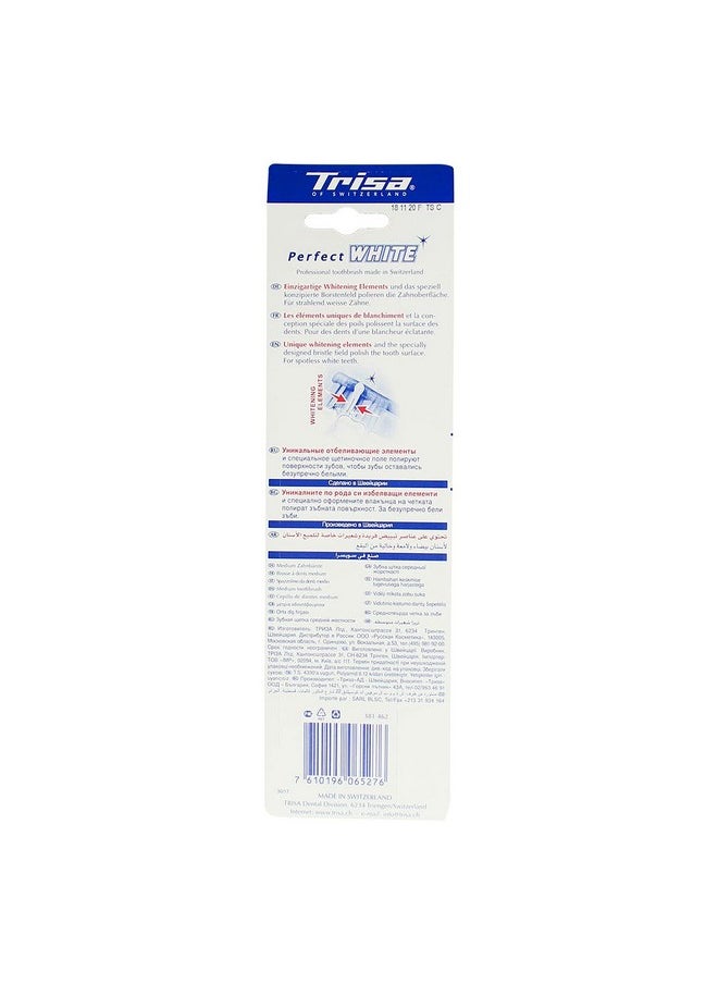 TRISA 8 Years And Above Perfect White Medium Manual Toothbrush (Pack Of 2) (Assorted Color)