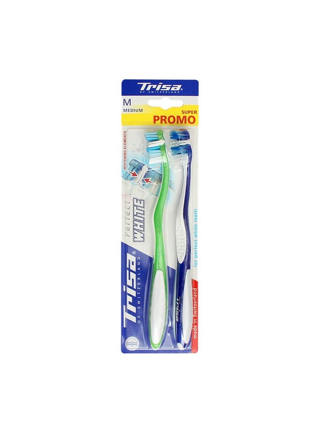 TRISA 8 Years And Above Perfect White Medium Manual Toothbrush (Pack Of 2) (Assorted Color)