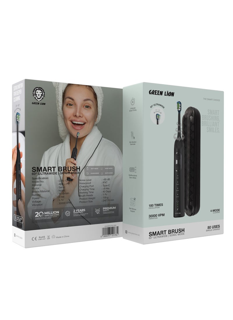 4 Mode Cleaning 3000 VPM Smart Brush 60° Ultrawide with Multifunctional Servo Motor & 80 Uses in Single Charge / Soft Mode / Sonic Mode / Clean Mode / White Mode / 30s Vibration Reminder / 2 Minutes Smart Timing - Black