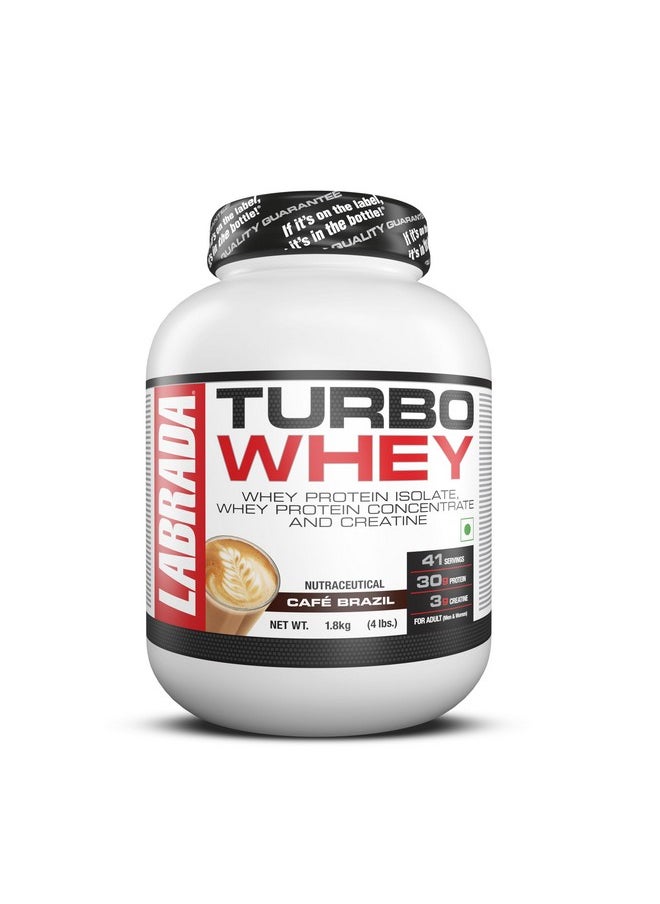 Turbo Whey (Whey Protein Isolate | Whey Protein Concentrate |3G Creatine | 30G Protein | 41 Servings) - (1.8Kg) (Café Brazil)