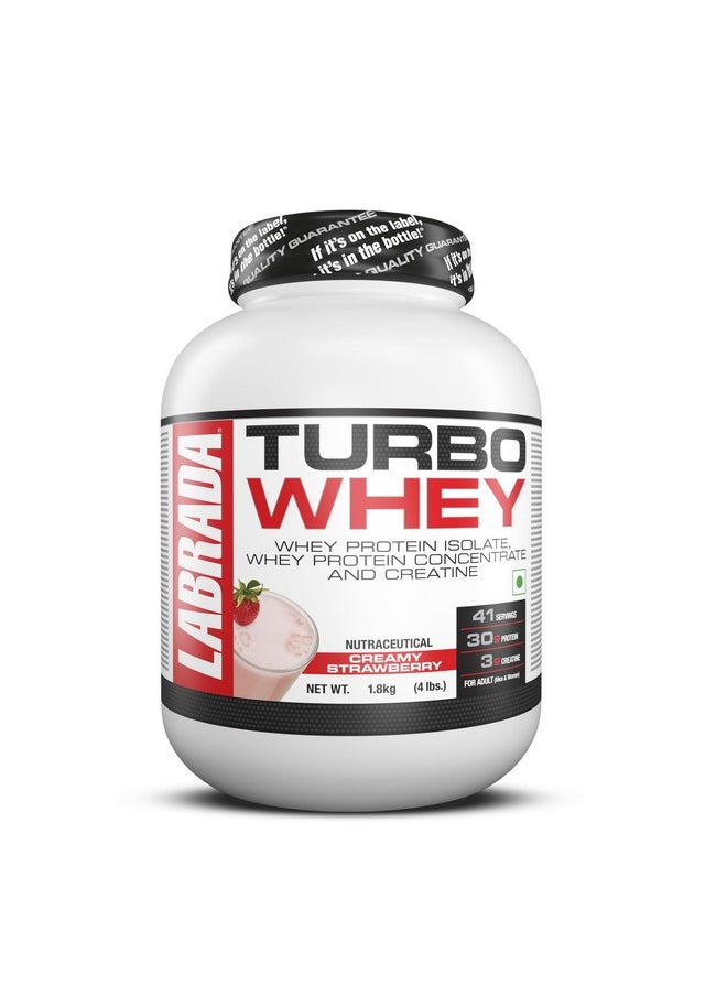 Turbo Whey (Whey Protein Isolate | Whey Protein Concentrate |3G Creatine | 30G Protein | 41 Servings) - (1.8Kg) (Creamy Strawberry)