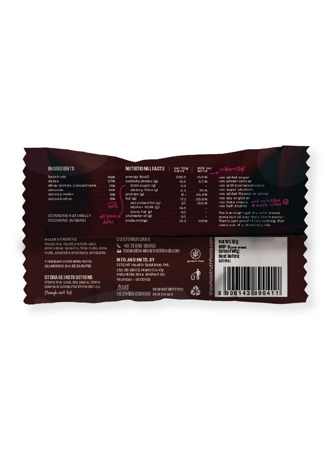 Hazelnut Cocoa Protein Bar With 12G Protein (Pack Of 6) No Added Sugar No Added Flavour No Preservatives All Natural