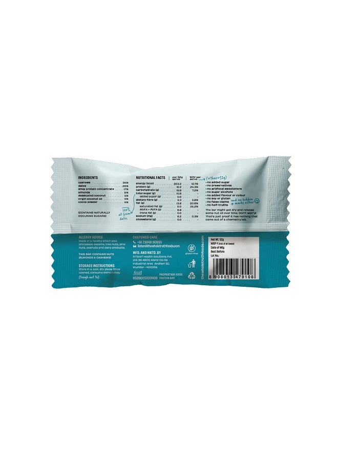 Protein Bars Coconut Cocoa | Pack Of 6 X 52G Each | No Added Sugar | No Added Preservatives | No Gluten Or Soy | No Artificial Sweeteners | All Natural