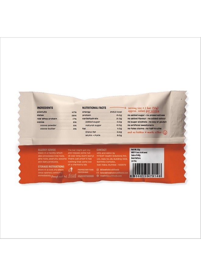 Protein Bars | Peanut Cocoa | Pack Of 6 X 52G Each | No Added Sugar | No Preservatives | No Artificial Sweeteners | No Gluten Or Soy | All Natural Ingredients