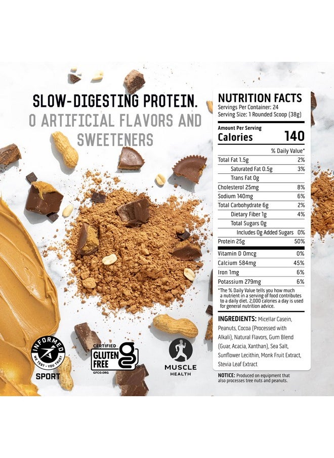 Ascent Casein Protein Powder - 25g Micellar Casein Powder with Zero Artificial Flavors & Sweeteners, Gluten Free, No Added Sugar, 4.9g BCAA, 2.2g Leucine - Chocolate Peanut Butter, 2 Pounds