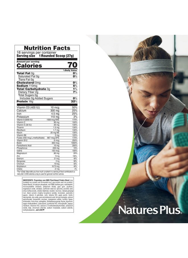 NaturesPlus Energy Shake - 0.95 lb - 16 Grams of Plant-Based Protein Per Serving - Contains Digestion-Supporting Enzymes - No Added Sugar - Non-GMO, Vegetarian, Gluten Free - 16 Servings