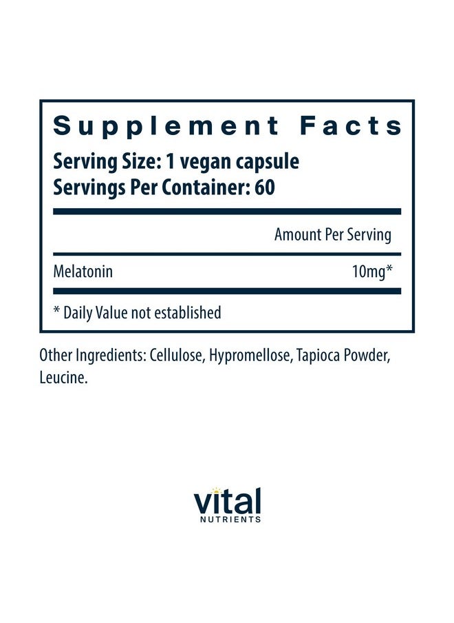 Vital Nutrients Melatonin 10mg | Vegan | Sleep Supplement to Support The Body's Natural Sleep Cycle* | Gluten, Dairy, Soy Free | 60 Capsules
