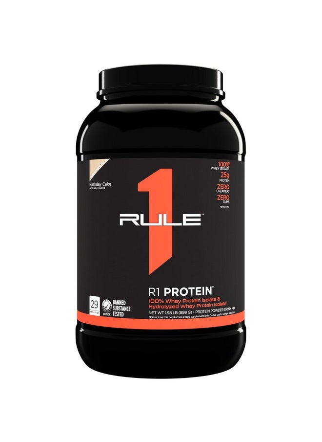 Rule One Proteins R1 Protein - 25g Fast-Acting, Super-Pure 100% Isolate and Hydrolysate Protein Powder with 6g BCAAs (2 Pounds*, Birthday Cake)