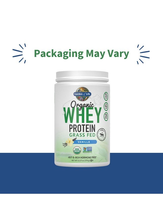 Garden of Life Grass Fed Whey Protein Powder Vanilla - 21g Protein for Women & Men + Probiotics - 12 Servings - Gluten Free, Non GMO, Kosher, Humane, RBST & rBGH Hormone Free