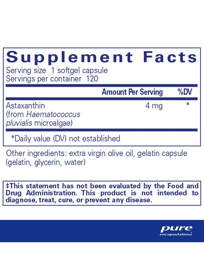 Pure Encapsulations Astaxanthin | Antioxidant Supplement for Joints, Skin and Eye Health, and Free Radicals* | 120 Softgel Capsules
