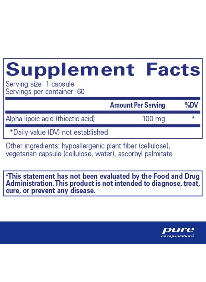 Pure Encapsulations Alpha Lipoic Acid 100 mg | ALA Supplement for Liver Support, Antioxidants, Nerve and Cardiovascular Health, Free Radicals, and Carbohydrate Support* | 60 Capsules