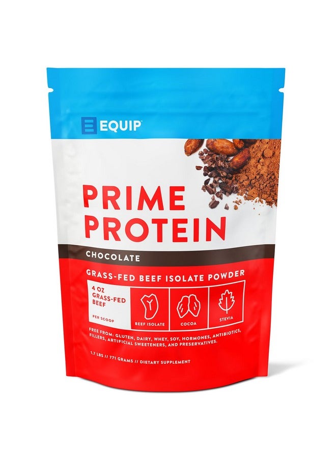 Equip Foods Prime Protein Powder | Clean, Grass Fed Beef Protein Isolate | Carnivore Protein Powder | Paleo, Keto Friendly | Gluten, Dairy Free | Helps Build & Repair Tissue | 30 Servings, Chocolate