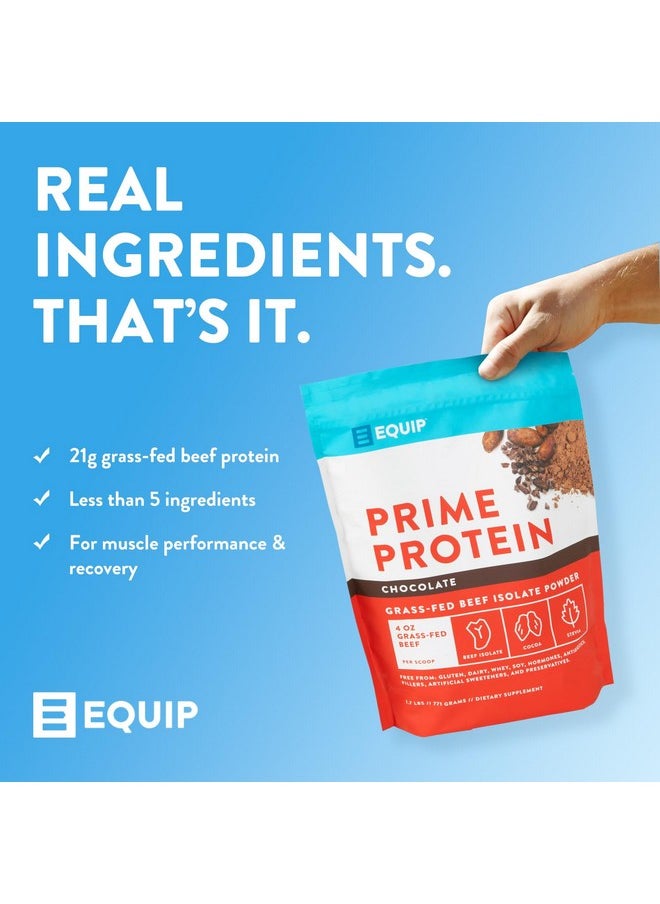 Equip Foods Prime Protein Powder | Clean, Grass Fed Beef Protein Isolate | Carnivore Protein Powder | Paleo, Keto Friendly | Gluten, Dairy Free | Helps Build & Repair Tissue | 30 Servings, Chocolate