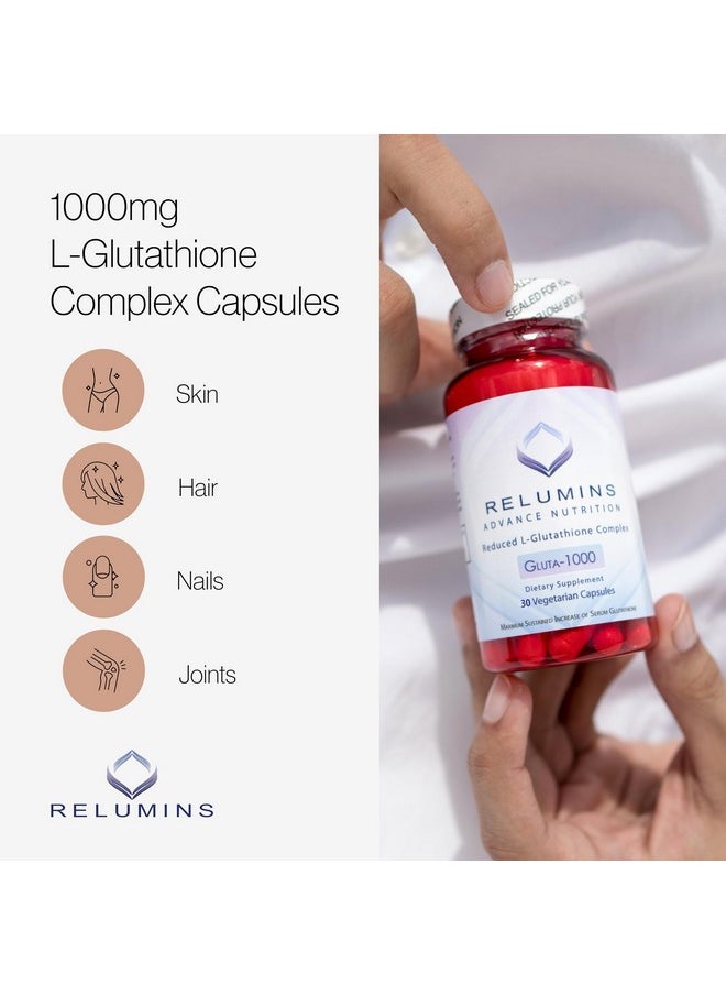 L Glutathione Supplement Complex - Reduced Glutathione 1000Mg Complex With Alpha Lipoic Acid & Rose Hips Glutathione Capsules For Nourished, Smoother & Brighter Skin, 60 Capsules