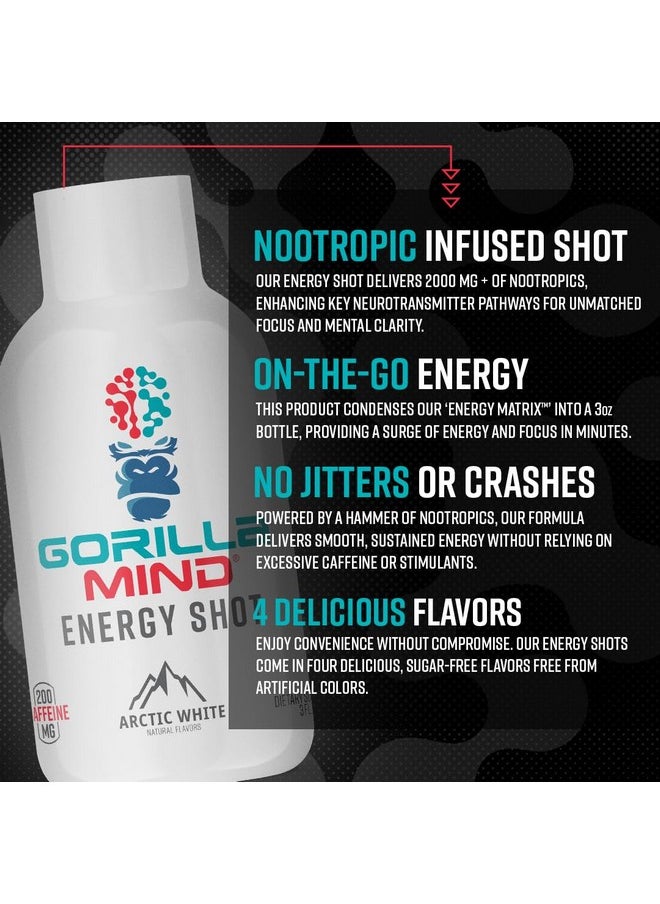 Gorilla Mode Energy Shots (6-Pack) - Energy Shots for Enhanced Focus & Energy, Sugar-Free, Fast-Acting, Potent Formula with Vitamins & Natural Extracts (Arctic White)