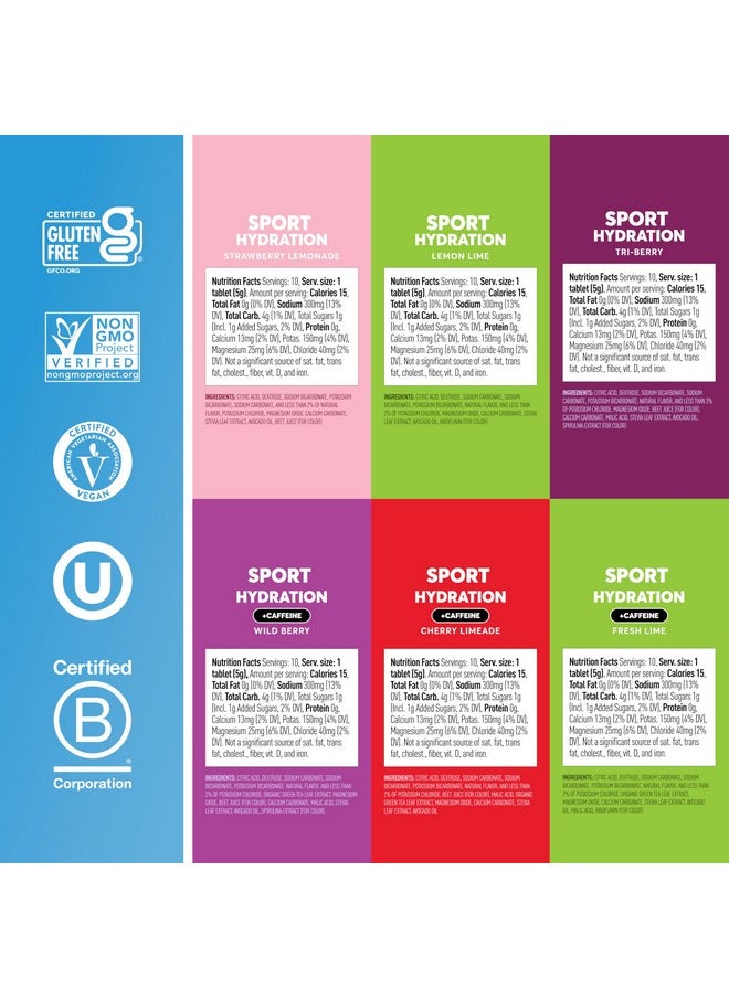 Nuun Sport + Caffeine Electrolyte Tablets - Dissolvable in Water, Variety Pack | 5 Essential Electrolytes for Hydration | 1g Sugar Drink Mix | Vegan, Non-GMO | 6 Pack (60 Total Servings)