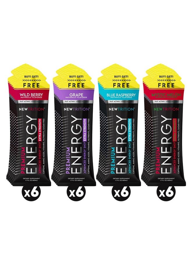 NewTrition Extra Strength Energy Shots, Caffeine Energy Shots with Vitamin B & Amino Acids, Sugar-Free Vitamin Energy Shot Packets, 1.7 fl oz, Mixed Flavors, 24 Count