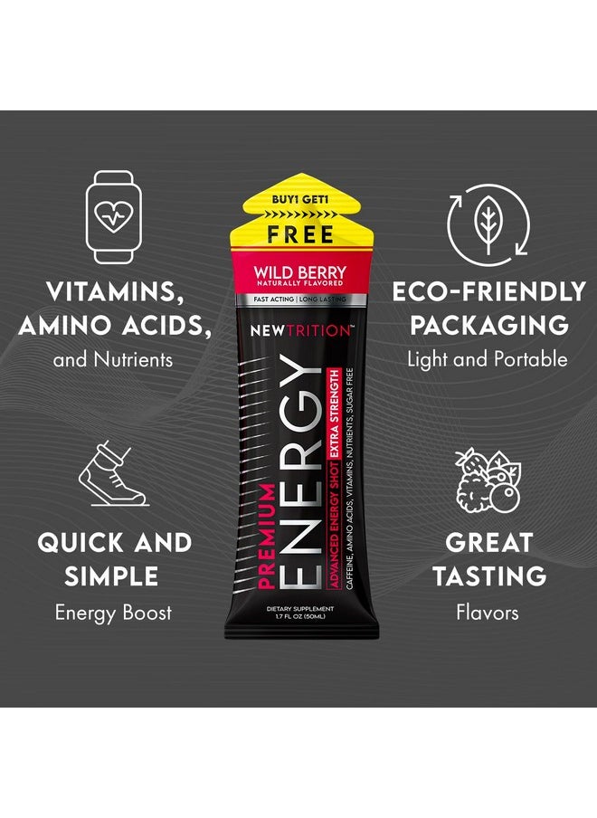 NewTrition Extra Strength Energy Shots, Caffeine Energy Shots with Vitamin B & Amino Acids, Sugar-Free Vitamin Energy Shot Packets, 1.7 fl oz, Mixed Flavors, 24 Count