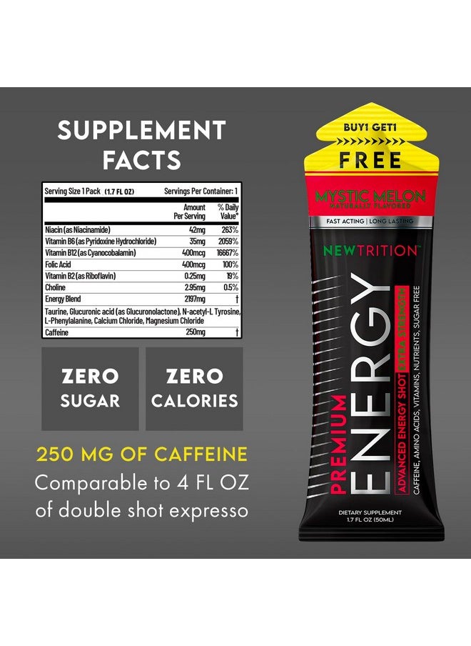 NewTrition Extra Strength Energy Shots, Caffeine Energy Shots with Vitamin B & Amino Acids, Sugar-Free Vitamin Energy Shot Packets, 1.7 fl oz, Mixed Flavors, 24 Count