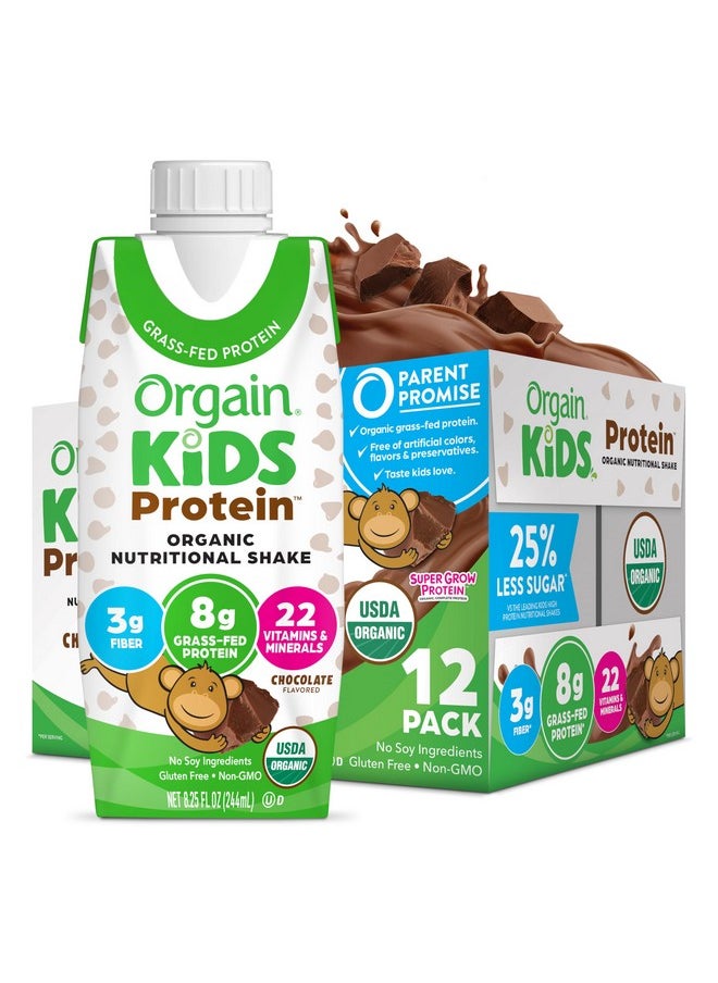 Orgain Organic Kids Nutritional Protein Shake, Chocolate, Healthy Kids Snacks, 8g Dairy Protein, 3g Fiber, 22 Vitamins & Minerals, No Soy Ingredients, Gluten Free, Non-GMO, 8.25 Fl Oz (Pack of 12)