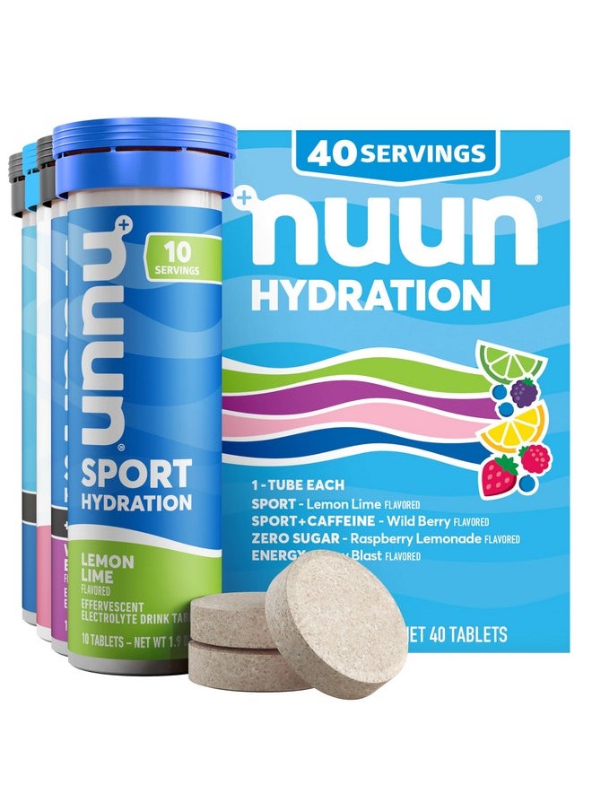 Nuun Hydration Electrolyte Tablets - Sodium, Potassium, Chloride, Calcium, Magnesium, 1g & 0g Sugar Drink Mix | Vegan, Gluten Free, Non-GMO | Complete Pack, Mixed Flavors, 4 Pack (40 Total Servings)
