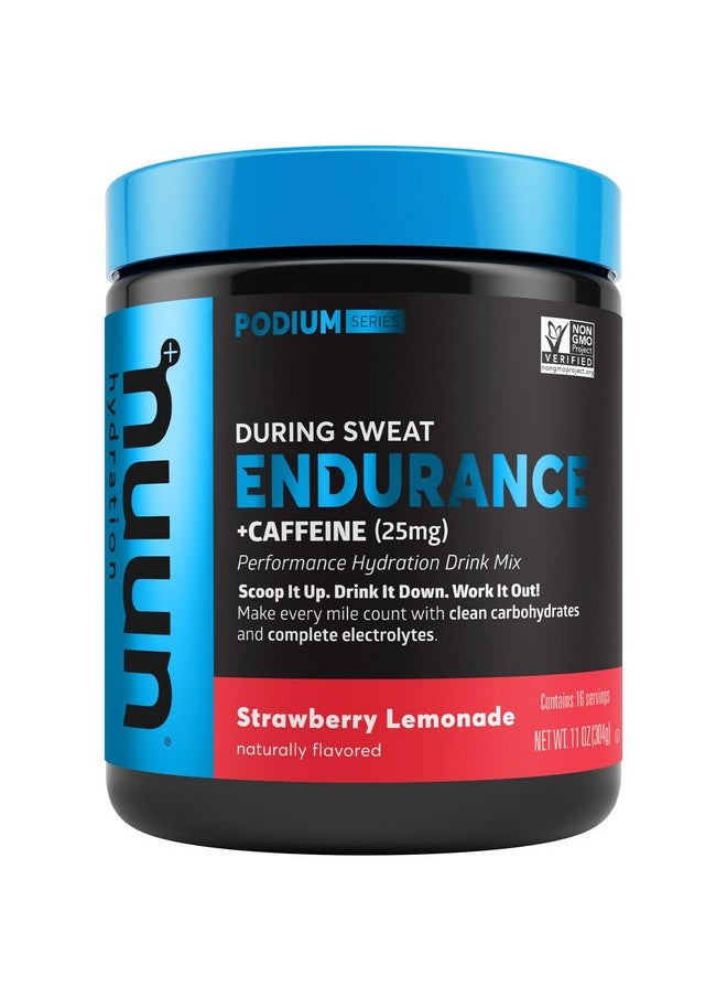 Nuun Hydration Endurance Powder, Strawberry Lemonade + Caffeine, Workout Support, 5 Essential Electrolytes for Hydration + Carbohydrates, Vegan, Non-GMO, (16 Servings - Canister)