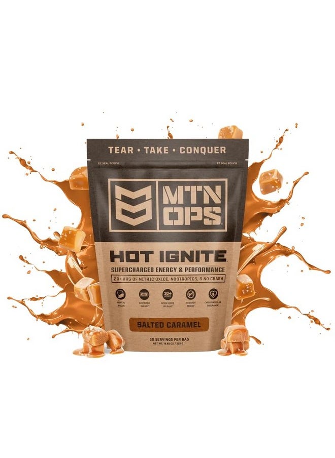 MTN OPS Hot Ignite Supercharged Energy Drink Mix Coffee Alternative, 30-Serving Bag, Salted Caramel