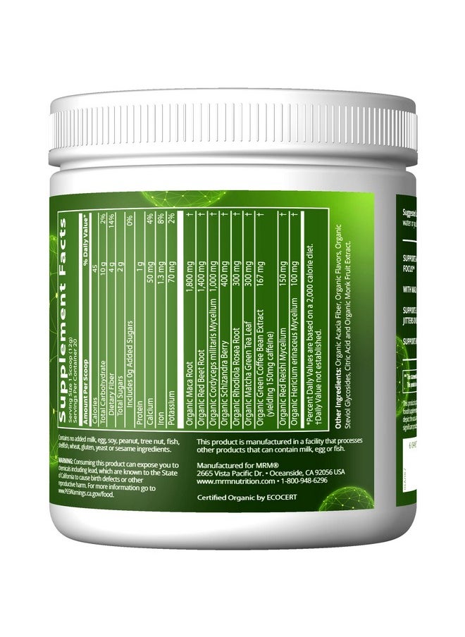 MRM Nutrition Organic Pre-Workout Powder | Island Fusion Flavored | Superfoods + 150mg Natural Caffeine + adaptogens | Clean Energy + Focus| Healthy Blood Flow | Vegan + Non-GMO | 20 Servings
