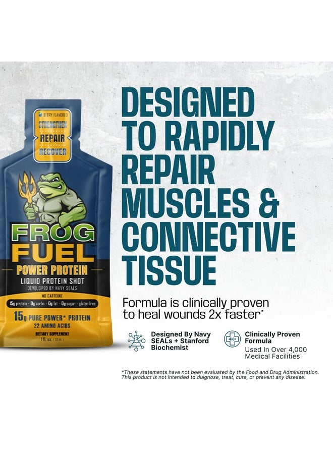 Frog Fuel Power Regular Protein Shot, 15g Protein Nano-Hydrolyzed Grass Fed Collagen, Post Workout, Gluten Free, Fat & Sugar Free, 22 Amino Acids, 0 Carbs, Berry, 1 oz Packets, 24 Pack