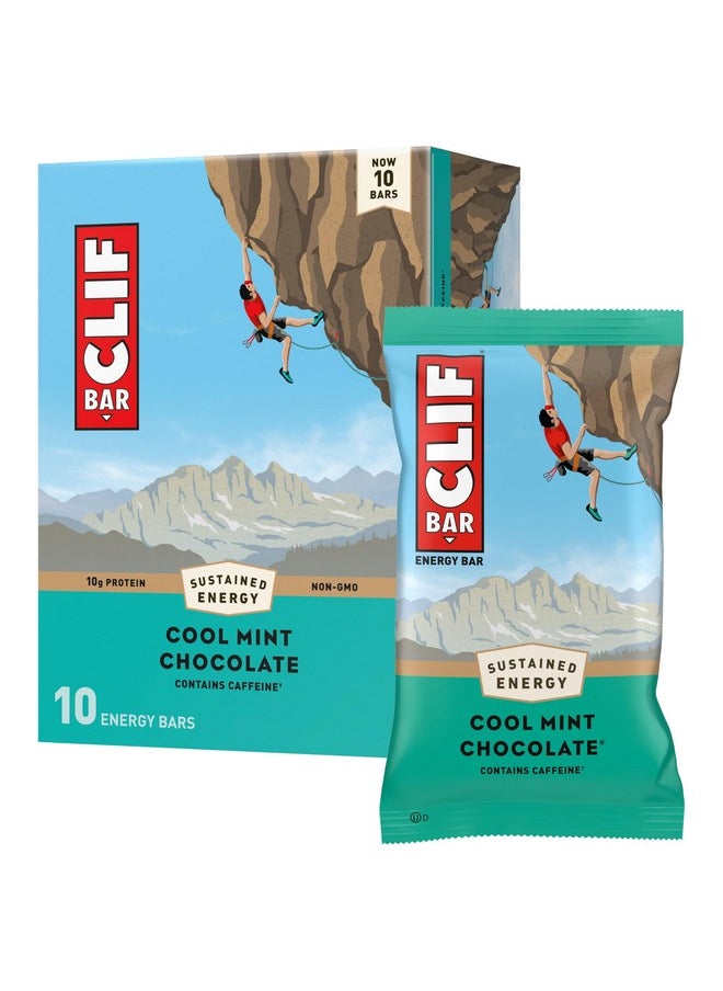 CLIF BAR - Cool Mint Chocolate with Caffeine - Made with Organic Oats - 10g Protein - Non-GMO - Plant Based - Energy Bars - 2.4 oz. (10 Pack)