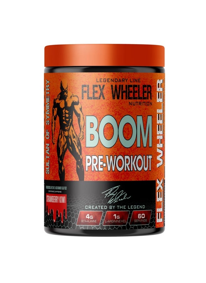 Boom Advanced Pre Workout - 60 Servings (450Gm) | Explosive Energy, Focus, And Endurance Formula (Strawberry Kiwi)