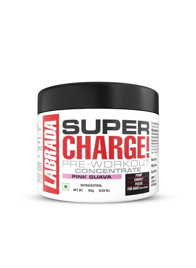 Super Charge Pre-Workout Concentrate 150G, Pink Guava (30 Servings|0.75G L-Arginine|375Mg L-Citrulline Malate|2G Beta Alanine|150Mg Caffeine Anhydrous|250Mg Ashwagandha Extract), Powder