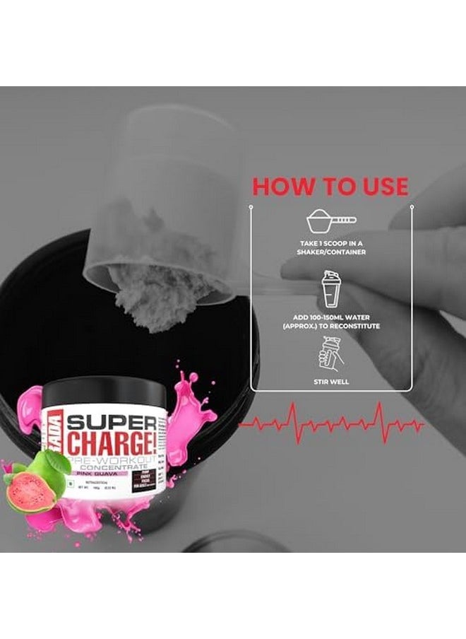 Super Charge Pre-Workout Concentrate 150G, Pink Guava (30 Servings|0.75G L-Arginine|375Mg L-Citrulline Malate|2G Beta Alanine|150Mg Caffeine Anhydrous|250Mg Ashwagandha Extract), Powder