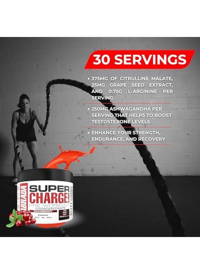 Super Charge Pre-Workout Concentrate 150G, Cranberry (30 Servings | 0.75G L-Arginine |375Mg L-Citrulline Malate |2G Beta Alanine | 150Mg Caffeine Anhydrous | 250Mg Ashwagandha Extract)