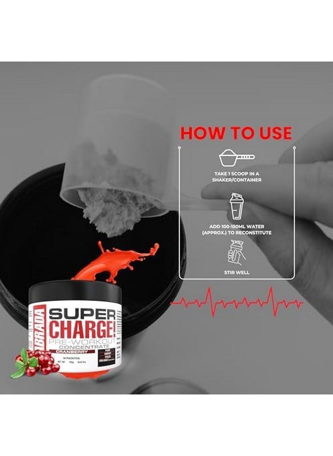 Super Charge Pre-Workout Concentrate 150G, Cranberry (30 Servings | 0.75G L-Arginine |375Mg L-Citrulline Malate |2G Beta Alanine | 150Mg Caffeine Anhydrous | 250Mg Ashwagandha Extract)