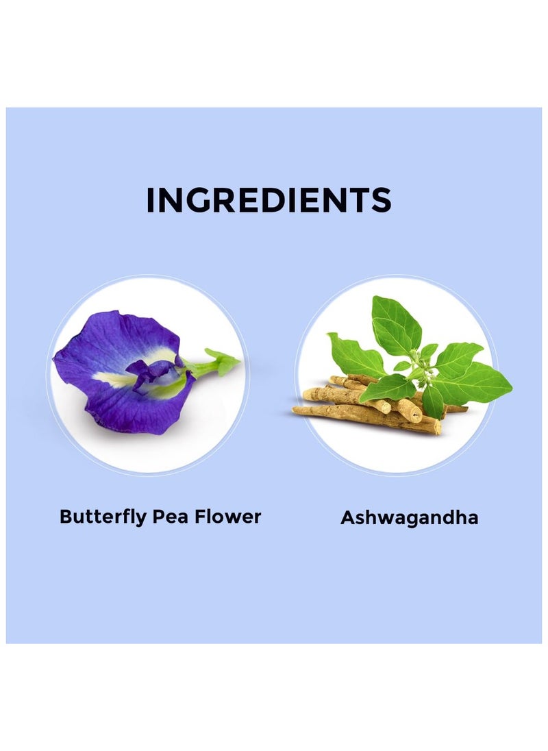 BLUE TEA Butterfly Pea Flower Ashwagandha Tea 30 Tea Bag Plant Based AYURVEDIC BLEND | Aparajita Shankhpushpi Caffeine Free Detox Tea Flower Based Herbal Tea Non-GMO Featured In Shark Tank Premium Tin Pack