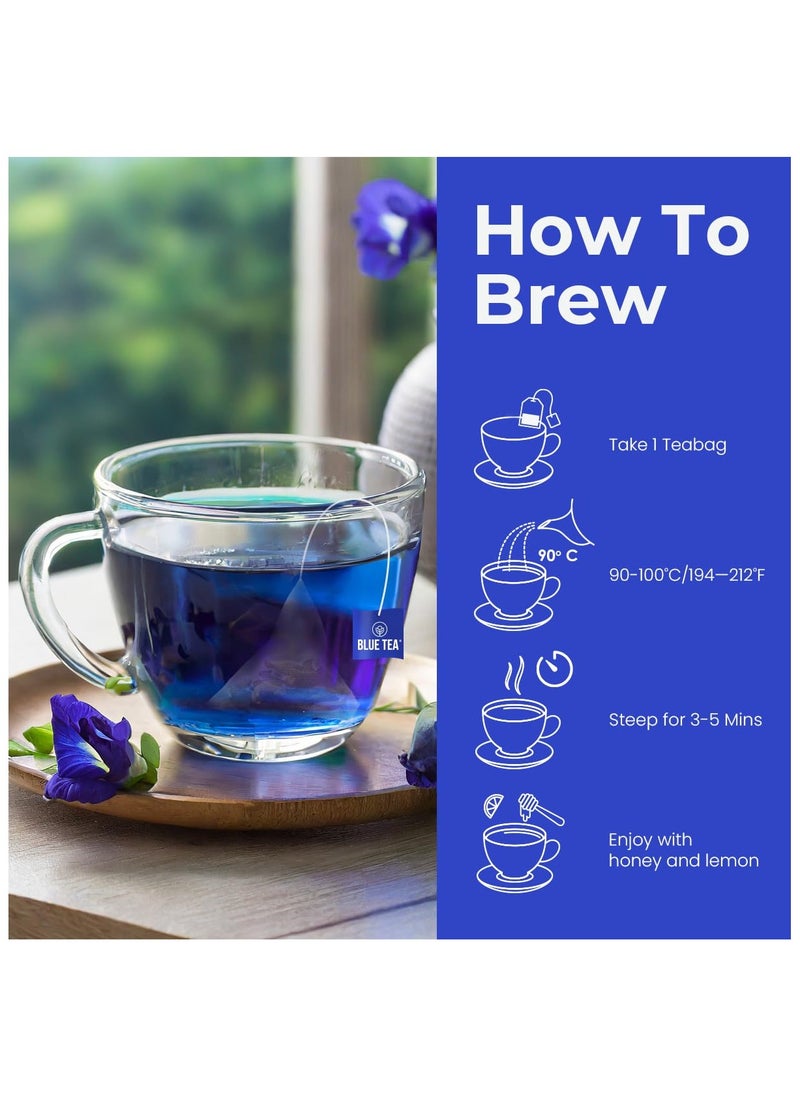 BLUE TEA Butterfly Pea Flower Ashwagandha Tea 30 Tea Bag Plant Based AYURVEDIC BLEND | Aparajita Shankhpushpi Caffeine Free Detox Tea Flower Based Herbal Tea Non-GMO Featured In Shark Tank Premium Tin Pack