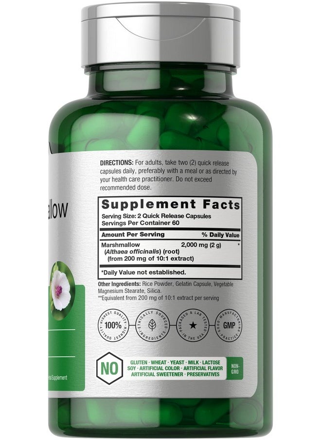Horbäach Marshmallow Root Capsules | 2000mg | 120 Count | Non-GMO & Gluten Free | Traditional Herb Extract