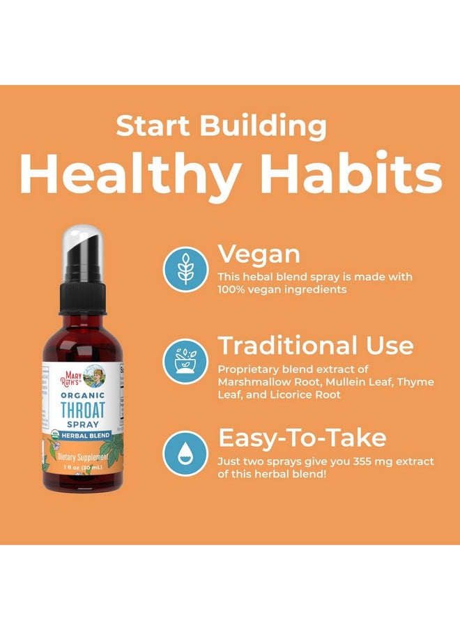 MaryRuth Organics USDA Organic Throat Spray with Mullein Leaf | Marshmallow Root & Licorice Root & Thyme Leaf | 4 Herbal Blend | Non-GMO | Vegan | Gluten Free | 1 Fl Oz | Up to 100 Servings