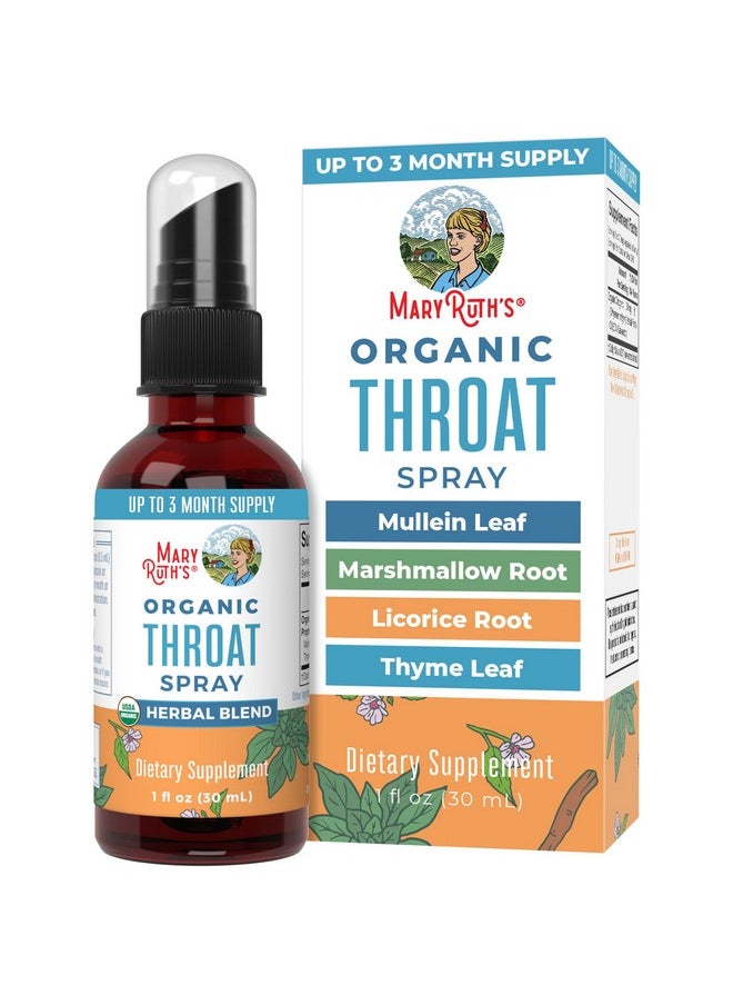 MaryRuth Organics USDA Organic Throat Spray with Mullein Leaf | Marshmallow Root & Licorice Root & Thyme Leaf | 4 Herbal Blend | Non-GMO | Vegan | Gluten Free | 1 Fl Oz | Up to 100 Servings