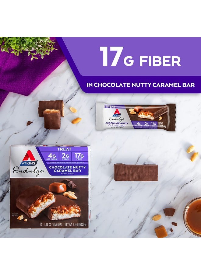 Atkins Endulge Chocolate Nutty Caramel Bar, Dessert Favorite, 2G Sugar, High In Fiber, Keto Friendly, 12 Count